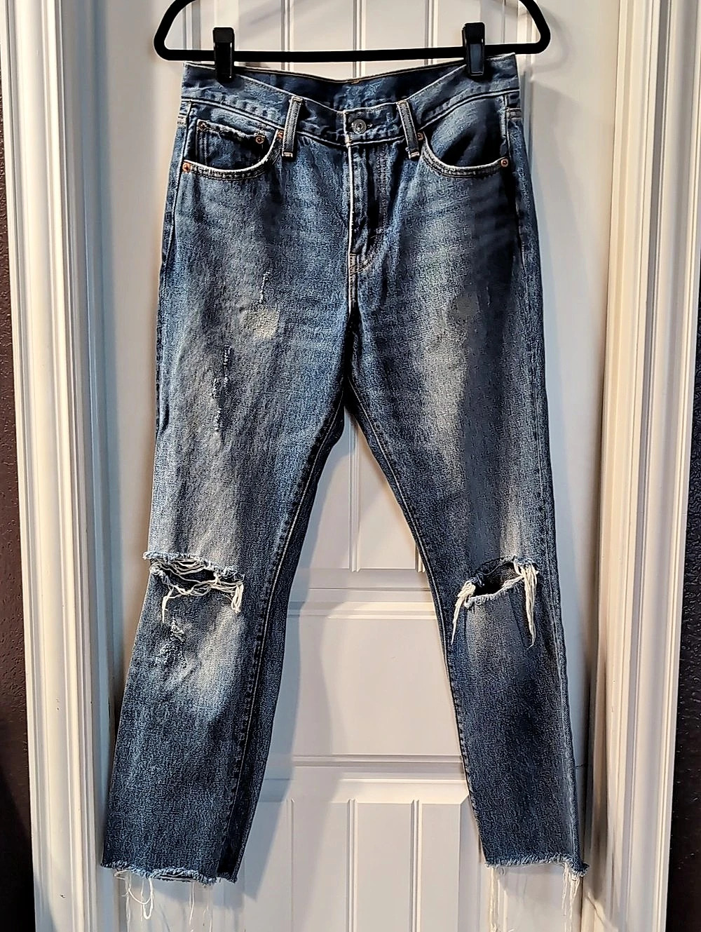 Levi's 501 Original Cropped Jeans Distressed Blue Waist 28